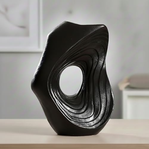 Sunddo Donut Black Vase, 11 Inch Tall | Modern Ceramic, For Pampas Grass, Boho Decorative, For Flowers, Entryway Fireplace Kitchen Counter Decor - color: Black, size: 11 inch