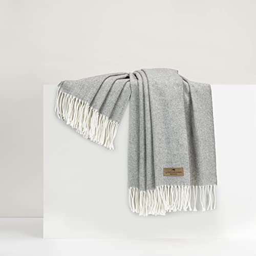 Lands Downunder All-Season, Pebble Italian Herringbone Throw – Soft Woven Throw with Decorative Fringe – Made in Italy – 51”W x 67”L - Over 80 Colors - Perfect for Gifting - color: Pebble