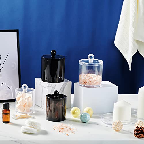 SheeChung 3 PCS Qtip Holder Bathroom Set with Tray, Acrylic Apothecary Jars | Clear Qtip Dispenser with Lids and Labels, Bathroom Qtip Holder Set for Cotton Ball, Cotton Swab 1 Pack Bathroom Vanity Tray - color: Clear