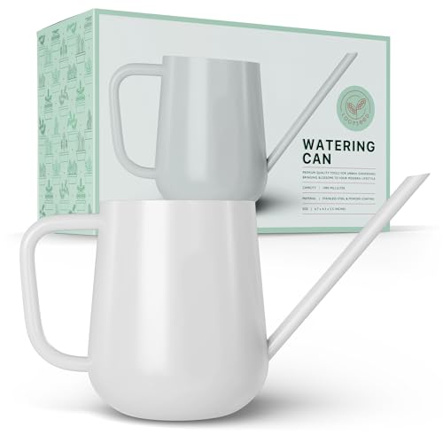 Metal Watering Can for Indoor Houseplants Outdoor Garden Long Sprout Water Can for Succulents Herb Bonsai Modern Garden Tool 33.8oz/1000ml (Brilliant White) - color: Brilliant White