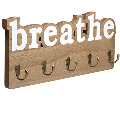 EXCELLO GLOBAL PRODUCTS Rustic Breathe Wall Mounted Hanging Entryway Organizer with 4 Hooks. 17" x 7" Use as hat Organizer, Key Holder, Glove Holder. Perfect for Entryway, Kitchen, Bathroom, Hallway - style: BREATHE