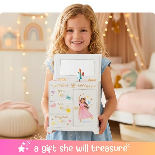 Giggle & Honey® Princess Musical Jewelry Box for Girls | Kids Music Box with Drawers, Fairytale Gifts for Girls Birthday, Princess Jewelry Boxes for Ages 3-10 - style: Perfect Princess
