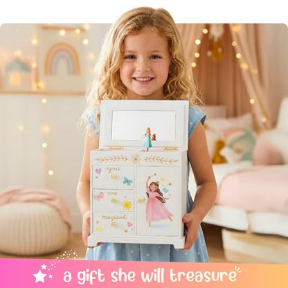 Giggle & Honey® Princess Musical Jewelry Box for Girls | Kids Music Box with Drawers, Fairytale Gifts for Girls Birthday, Princess Jewelry Boxes for Ages 3-10 - style: Perfect Princess