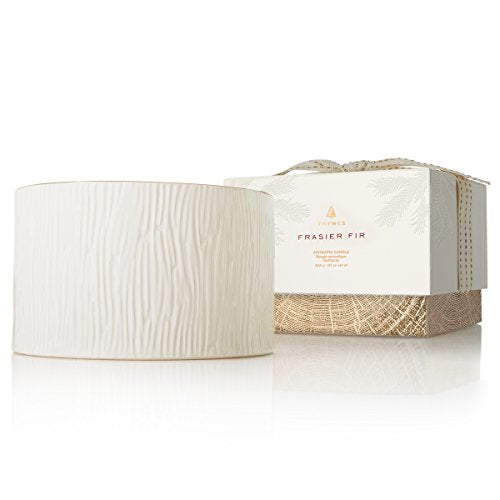 Thymes Frasier Fir Candle - Gilded Collection - Wood Grain Ceramic Design with 24-Karate Gold Rim - Mountain Fresh Fragrance - Elegant Winter Candle Scents - Gifts for Women & Men (3-Wick, 20 oz) - size: 20 oz