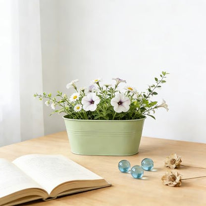 6 Pack 10" Balcony Hanging Metal Fence Planters Flower Pots, Mint Green | Removable hook, Drainage hole, Rustproof, For flowers / herbs / succulents, veggies, For railings / fences / balconies - color: Mint Green
