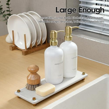 Water Absorbing Stone Sink Caddy Kitchen Sink Organizer Tray, Diatomite Bathroom Counter Tray, Gold Faucet Drying Mat Coaster Soap Dish Rack Riser Dispenser Sponge Holder, Beige 12.5" x 4.5" - color: 12.5"x 4.5" - Beige - Gold