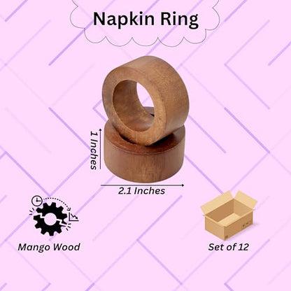 ALPHA Living HOME Handmade Wood Napkin Rings Set of 12 - Dining Table Napkin Holder, Classic Everyday Use Thanksgiving, Christmas Napkin Rings Buckles, Festive Party Gift (Brown) - color: Natural Tone, size: 12- Pack