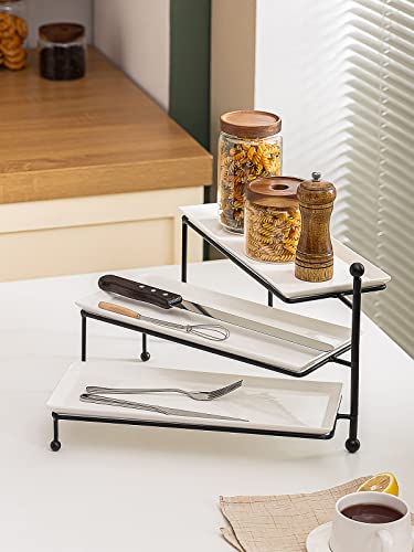 Kanwone 3 Tiered Serving Stand - White Porcelain Platters, 14.5" x 6" Tier Serving Trays for Entertaining, Dessert Stand - style: Style1