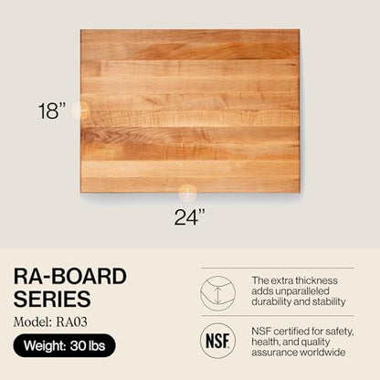 John Boos RA-Board Series Rectangular Wooden Maple Cutting Board 24”x18” – 2.25” Thick, 30-lb Reversible Butcher Block with Edge-Grain & Finger Grips – Made in the USA - color: Maple, size: 24"L x 18"W