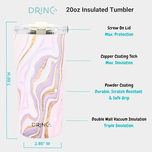 Drinco - 20 oz Stainless Steel Tumbler | Double Walled Vacuum Insulated Mug With Lid, 2 Straws, For Hot & Cold Drinks (20oz Rosa Gold) - color: 20oz Rosa Gold