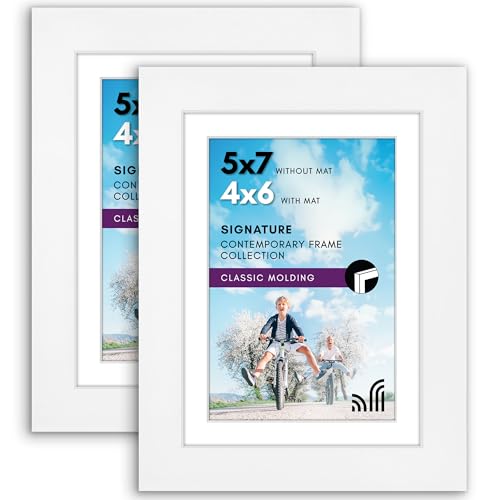 Americanflat 5x7 Picture Frame with Shatter-Resistant Glass - Set of 2 - Use as 4x6 Frame with Mat or Display 5x7 Photo Without Mat - Signature Collection - Picture Frames for Tabletop or Wall - White - color: White, size: 5x7, style: 2 Pack