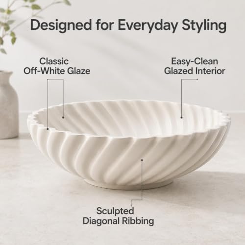 Ceramic Decorative Bowl, 10''×3'', Stylish Fruit Bowl for Kitchen Counter