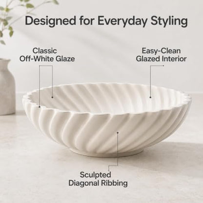 Ceramic Decorative Bowl, 10''×3'', Stylish Fruit Bowl for Kitchen Counter