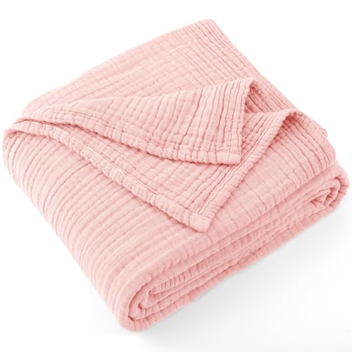 Carriediosa 100% Cotton Muslin Throw Blanket 70 x 80 Summer Gauze for Adult | 4-Layers Twin Size Throws for Bed Sofa Couch, Soft Lightweight Breathable Linen Blankets Bedspread All Season, Dusty Pink - color: Dusty Pink, size: Twin