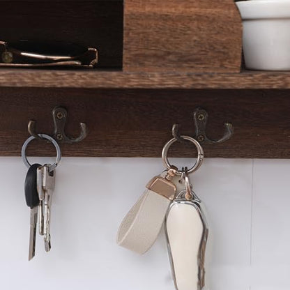 Key Holder Wall Mount, Wooden Organizer Wall Mount with 4 Double Hooks and Wallet Holder, Sunglasses and Mail Storage Rack for Entryway or Mudroom - Brown