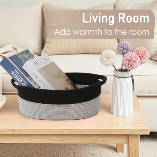 JMvicyroam Small Woven Basket, Empty Gift Basket, Black&Grey/1 Pack | Small Gift Basket, Cotton Rope, 12 x 8 x 78 in, Handles, Includes Ribbon and Bag, Birthday Gift Basket - color: Black&Grey, size: 1 Pack