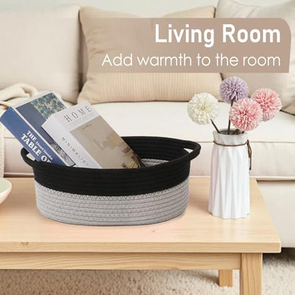 JMvicyroam Small Woven Basket, Empty Gift Basket, Black&Grey/2 Pack | Small Gift Basket, Cotton Rope, 12 x 8 x 79 in, Handles, Includes Ribbon and Bag, Birthday Gift Basket - color: Black&Grey, size: 2 Pack