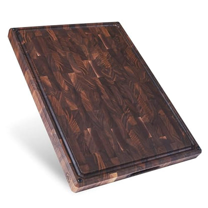 Sonder Los Angeles Welton Cutting Board, End Grain Walnut, 20x15x1.5 in | Made in USA, Non-toxic, Non-Slip Feet, Juice Groove, Built-in Handles, Reversible, Gift Box Included, Large 10.4 lbs - color: Welton | Black Walnut | End Grain