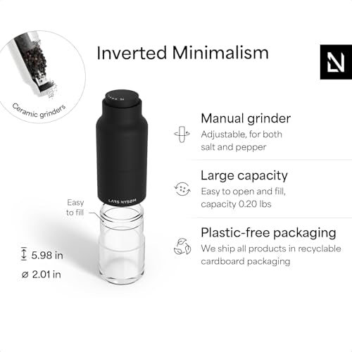 LARS NYSØM Salt and Pepper Grinder Set, Stainless Steel Manual Salt and Pepper Mills, Adjustable Ceramic Grinder, Design Spice Shakers (Black/White) - color: Carbon Black/Pure White