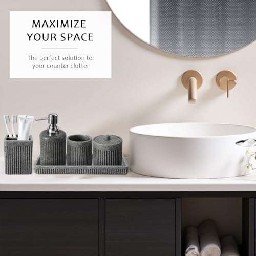 XLHOMO 8-Piece Grey Bathroom Sets with Shower Curtain and Rugs, Resin Bathroom Accessories Sets Complete with Soap Dispenser, Toothbrush Holder, Tumbler & Apothecary Jars Bathroom Essentials - color: Grey, size: Resin Bath Set Complete