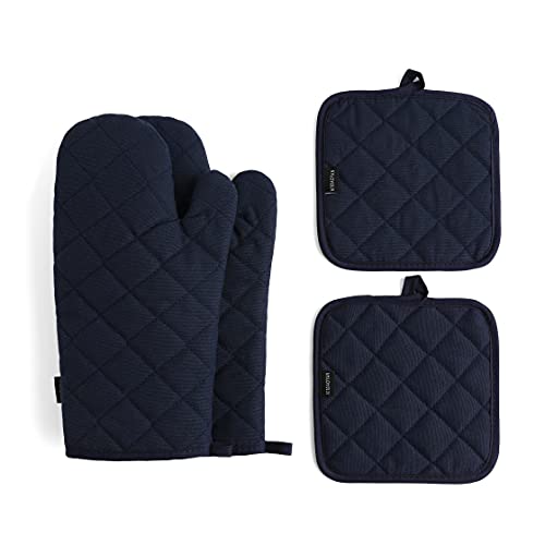 Oven Mitts and Pot Holders 4 pcs Set,High Heat Resistant 500 Degree Extra Thicken Long Kitchen Cotton Oven Glove for Cooking (12 Inch,Deep Blue) - color: Cotton-deep Blue