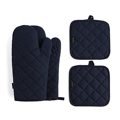 Oven Mitts and Pot Holders 4 pcs Set,High Heat Resistant 500 Degree Extra Thicken Long Kitchen Cotton Oven Glove for Cooking (12 Inch,Deep Blue) - color: Cotton-deep Blue