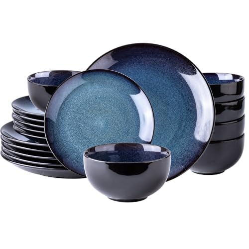 LERATIO Ceramic Dinnerware Sets for 6,18Pcs Stoneware Plates and Bowls Set | Handmade Reactive Glaze Ceramic Dishes Set,Oven & Microwave,Dishwasher Safe,Scratch Resistant-Blue - color: Dreamy Moonlight-Blue, size: Service for 6-18pcs