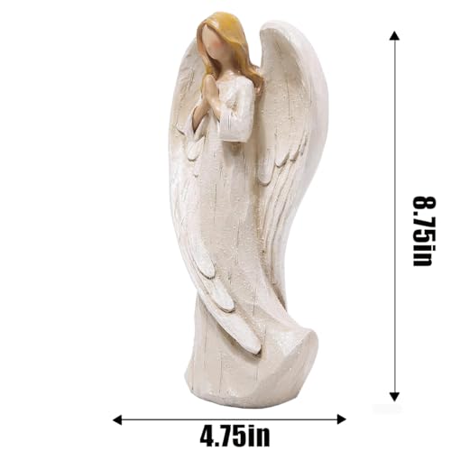 Hodao Praying Angel Figurine Resin Guardian Angel Statue for Home Decor, Elegant White Blessing Sculpture for Shelf Table Mantel, Keepsake Gift for Mom, Women and Family - style: praying