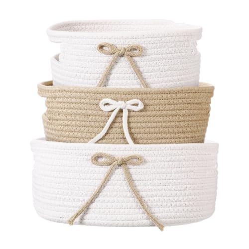 Storage Basket Collection Set with Elegant Bowknot Accent Home Decoration Organization Supplies Interlaced Storage Basket - color: Dark Khaki