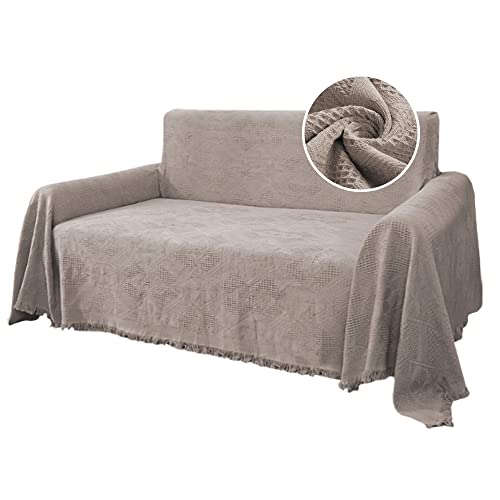 H.VERSAILTEX Cotton Sofa Covers Couch Cover Sofa Slipcover for Most Shape Sofas, Feature Thick Woven Jacquard Seamless with Tassels, Multi-Use Decorative for Couch (Large: 71" x 102", Sand) - color: Sand, size: Large