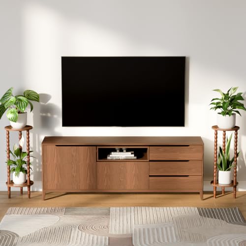 30" Tall Plant Stand Indoor, Round Rubber Wood Corner Plant Shelf Holder | Easy to Assembly, Minimalist Style, Unrestricted Flat Round Shelves, For Display Plants, Photos & Decor, Living Room, Bedroom