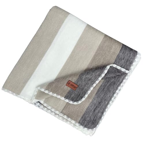 Alpaca Wool Throw Blanket, Natural Beige Striped, 65 x 48 | Cozy, Ultra-Soft, Naturally Warm, Lightweight & Breathable, Non-Itchy - color: Natural Beige Striped, size: Throw (48" x 65")