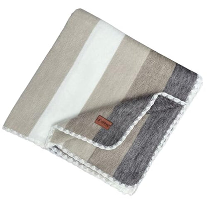Alpaca Wool Throw Blanket, Natural Beige Striped, 65 x 48 | Cozy, Ultra-Soft, Naturally Warm, Lightweight & Breathable, Non-Itchy - color: Natural Beige Striped, size: Throw (48" x 65")