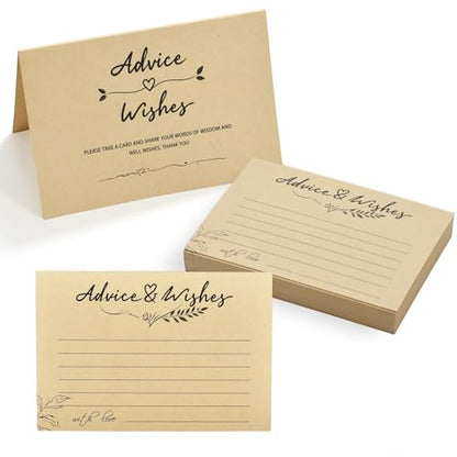 Wooden Advice & Wishes Memory Box with 50 Pcs Kraft Tan Cards for Wedding - Bridal Shower Guest Book Alternative- Versatile Keepsake for Newlyweds, Baby Shower, Graduation & Birthday Party ﻿ (Cards) - color: Cards