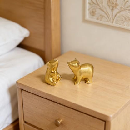 Golden Bear Figurines, 2.5“-3" H Nordic Home Decor Sculptures, Matte Golden Animal Statues Shelf Accent, Small Cute Tabletop Ornament for Room Coffee Table Office, Decoration Gift - Set of 2 - style: Golden Bears