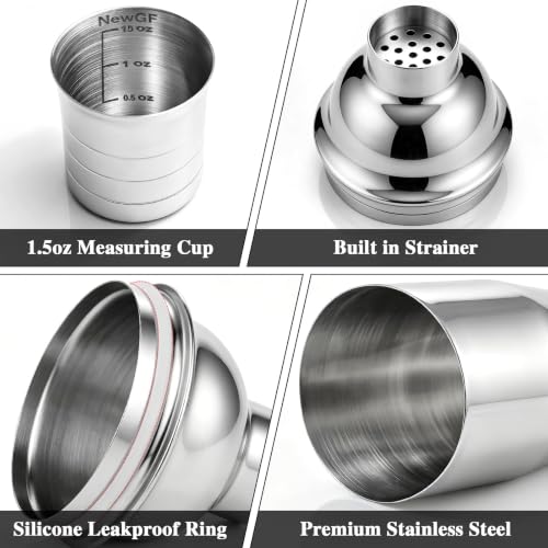 25oz Cocktail Shaker with Jigger Lid & Silicone Seal | Lid with 1.5oz Measured Marks for Precise Pouring, Food-Grade Silicone Gasket, Stainless Steel, Ideal Home Bar Gift Set - color: Bright Silver