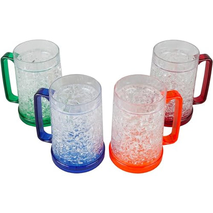 Lily's Home Freezer Beer Mugs - Set of 4 Freezable Gel-Filled 16 oz BPA-Free Acrylic Frozen Mugs for Outdoor Entertaining and Gifting - style: Clear(16oz)