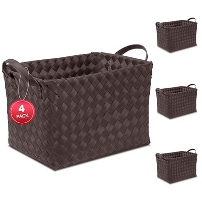 15L Laundry Baskets Waterproof Large Laundry Hamper Handmade Storage Baskets -set of 4 Collapsible Cube Organizers Woven Bins for Bathroom, Bedroom, Pantry, Shelves, Clothes and Towels-Coffee - color: Coffee*4 Set