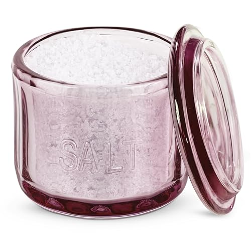 KooK Glass Salt Cellar, with Lid, Embossed Pressed Glass, Clear Storage Container, for Coffee, Sugar, Spices and Candies, 10 oz, (Pink) - color: Pink