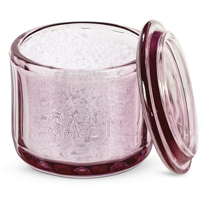 KooK Glass Salt Cellar, with Lid, Embossed Pressed Glass, Clear Storage Container, for Coffee, Sugar, Spices and Candies, 10 oz, (Pink) - color: Pink