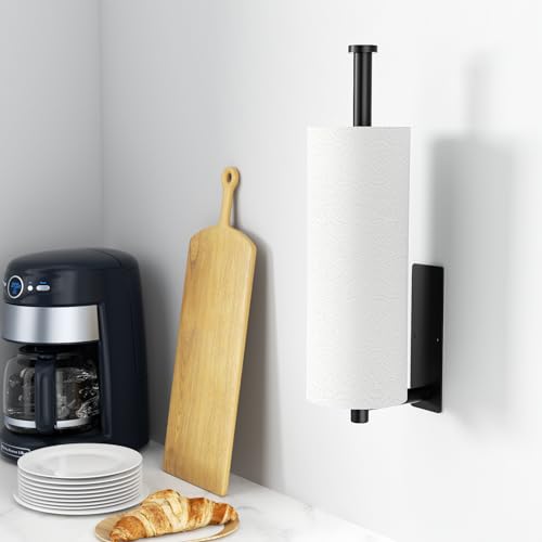 Paper Towel Holder,Self-Adhesive or Drilling， Matte Black, 1 Pack | SUS304 Stainless Steel,Kitchen Roll Dispenser Under Cabinet，Wall Mounted Rack - color: Black