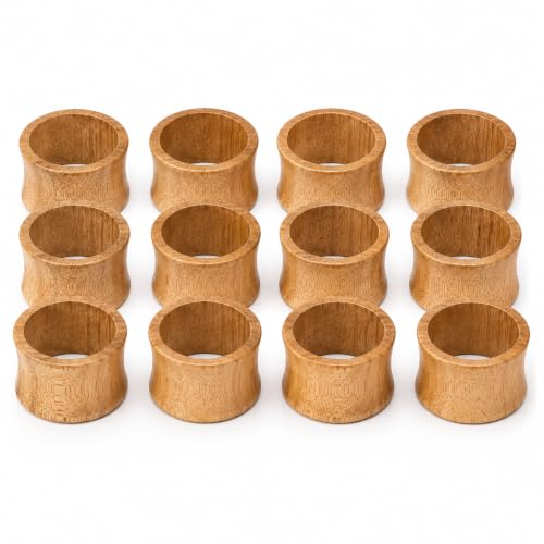 Mango Wood Napkin Rings Set of 12 - Handmade Wooden Napkin Holders for Cloth Napkins, Farmhouse, Rustic, Boho, Wedding, Holiday & Everyday Dining Table Decor, Brown Tan - color: Brown Tan, size: 12- Pack
