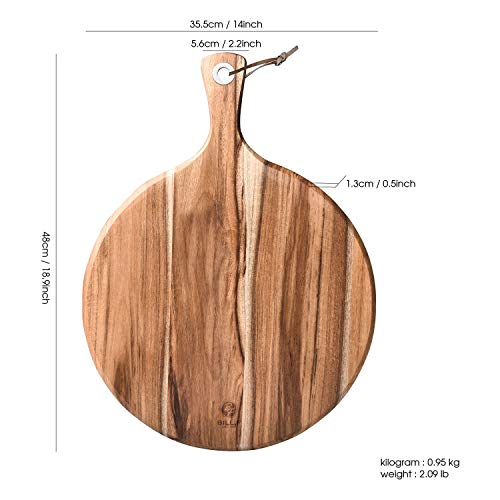BILL.F Pizza Peel,14" L x 14" W Acacia Wood Cutting Board, with 5" Handle, 19" Overall Length - style: 14 inch