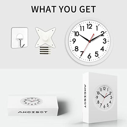 AKCISOT 10 Inch Wall Clock, Silent Battery Operated Analog Clock, White | Classroom | Kitchen | Office | Easy to Read Numbers | Garage - color: C_white, size: 10 Inch