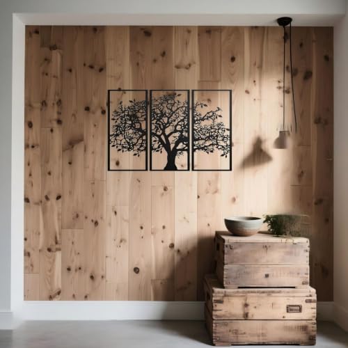 JBCHUCI Metal Tree of Life Wall Art Set of 3, Matte Black Home Decor | Laser-Cut Metal Wall Decor Set, Family Triptych Hanging for Living Room, Dining Room, Entryway, Office, Ideal Gift
