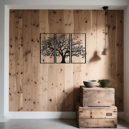JBCHUCI Metal Tree of Life Wall Art Set of 3, Matte Black Home Decor | Laser-Cut Metal Wall Decor Set, Family Triptych Hanging for Living Room, Dining Room, Entryway, Office, Ideal Gift