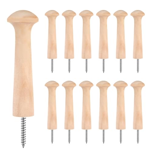 12 Pcs Wood Pegs,3.68 Inch Unfinished Wooden Pegs for Hanging,Wood Peg Hooks for Crafts, Hangings Clothes Hats Keys Bags Towel, DIY Paint Color, Screw-on