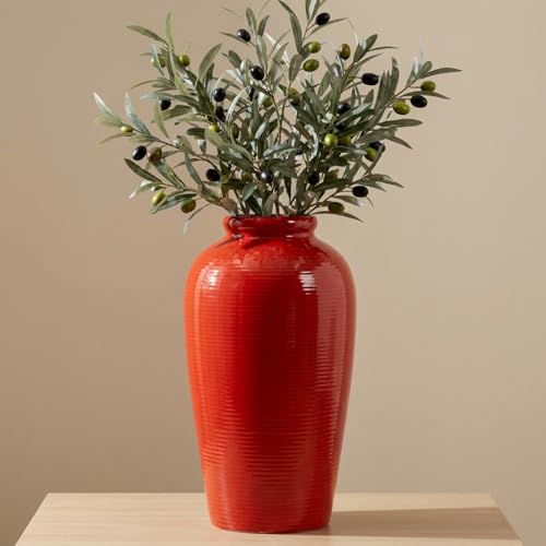 Red Ceramic Vase for Home Decor - 11 Inch Tall Modern Decorative Vase for Centerpieces, Boho Flower Vase for Pampas Grass, Christmas, Living Room, Kitchen, Fireplace, Entryway, Shelf Decor - color: Red