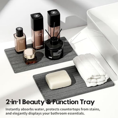 2PCS Water Absorbing Stone Drying Tray Mat for Bathroom Sink & Kitchen Counter Organizer, Quick Dry Dish Soap Dispenser Sponge Holder, Vanity Sink Caddy, Coaster, Dark Gray - 10" x 6" - color: 2pack-10"x 6" - Dark Gray