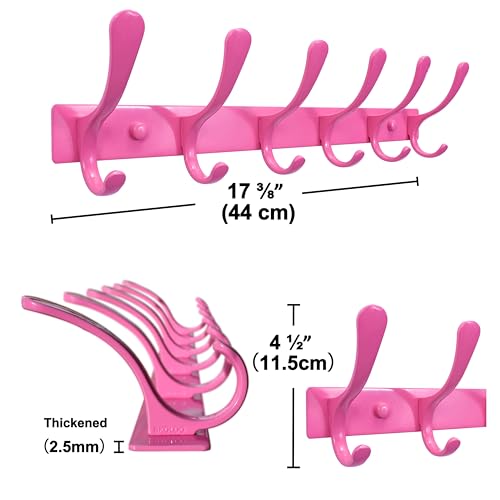 SKOLOO Coat Rack Wall Mounted - 6 Hooks, Heavy Duty, Stainless Steel, Metal Wall Hangers, Sturdy Coat Hooks for Hanging Coats, Jacket, Clothes, Hat, Pink - color: Pink, size: 6 Hook(1 Pack)